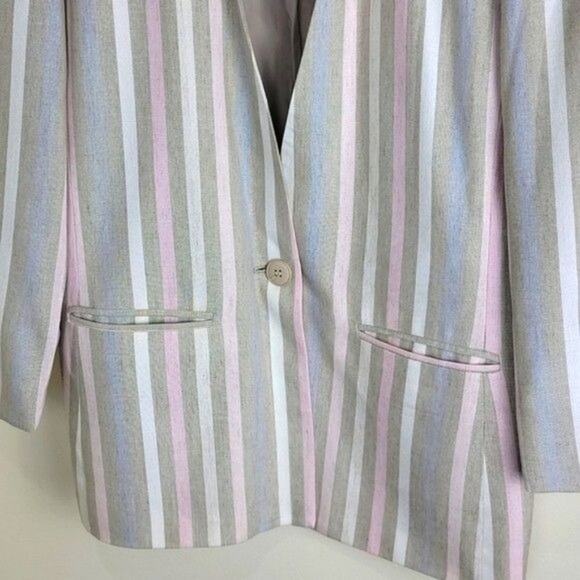 Atrium Collection Vintage 90s Womens Collarless Striped Blazer size M Beige - Picture 4 of 9